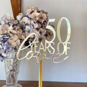 Cake Toppers: 50 Years of Love Cake Topper | Single Layer | Mirrored Acrylic