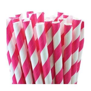 Barbie: Hot Pink Striped Straws (24 pack)