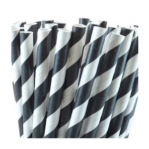 Construction: Black Striped Straws (24 pack)