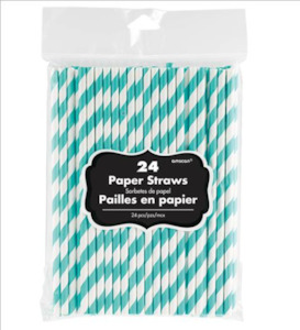 Baby Shower: Pale Blue Striped Straws (24 pack)