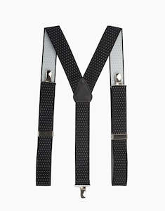 Braces: Y Back Black/White Pindot Suspender Clip Braces