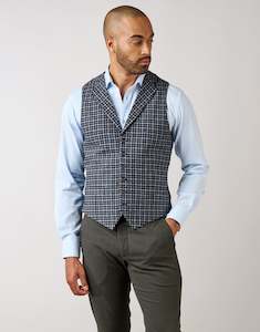 Recycled Wool Collection: Shelby Blue Guncheck Waistcoat