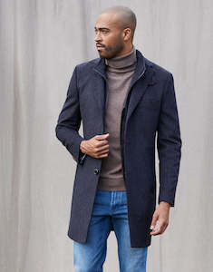 Recycled Wool Collection: Compton Navy Chalkstripe Overcoat