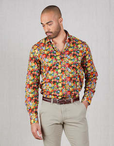 Mens Floral Shirts: Barbican Yellow Painted Floral Print Shirt