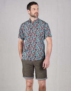 Mens Floral Shirts: Raglan Navy Floral Short Sleeve Shirt