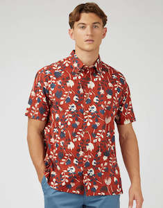 Mens Floral Shirts: Ben Sherman Stencil Floral Print Cinnamon Short Sleeve Shirt
