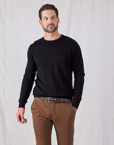 Mens Merino Knitwear Ppc: Naseby Black Crew Neck Jersey