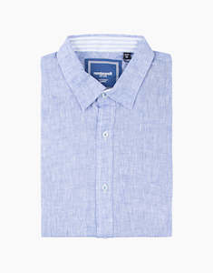 Mens Linen Shirts: Waihi Blue Linen Short Sleeve Shirt