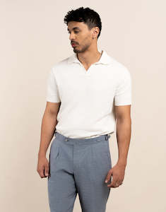 Mens Linen Shirts: Amalfi Off White Knitted Polo