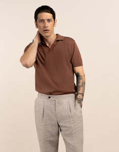 Mens Linen Shirts: Amalfi Brown Knitted Polo