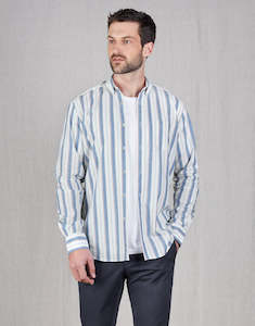 Mens Linen Shirts: Ohope Blue & Red Stripe Shirt