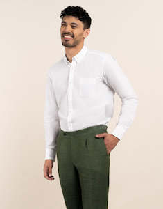 Mens Linen Shirts: Ohope White Cotton-Linen Shirt