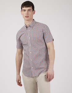 Ben Sherman Geo Print Orange Short Sleeve Shirt
