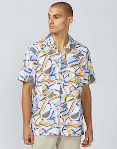 Mens Casual Shirts: Ben Sherman White Cuban Ripple Print Short Sleeve Shirt