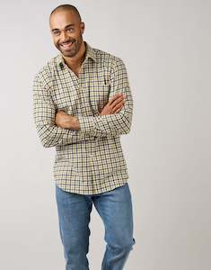 Mens Check Shirts: Sinatra Camel & Navy Check Flannel Shirt