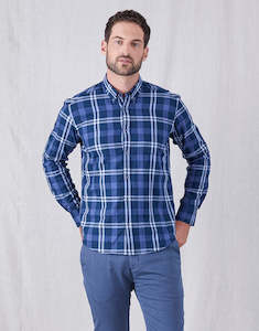 Ohope Navy & Teal Check Flannel Shirt