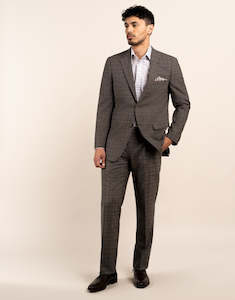 Two Piece Suit: Cooper Taupe Grey Check Two Piece Suit
