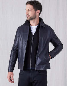 Bomber Jackets: Ryder Navy Leather Jacket