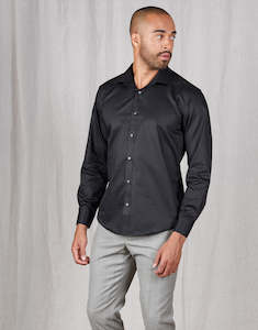 Mens Black Shirts: Banks Black Twill Tailored Shirt