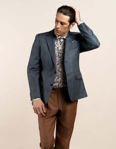 Mens Jackets: Hawker Teal Blue and Brown Check Blazer