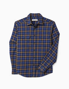 R.M. Williams Regular Navy Brown Twill Check Shirt