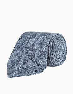 Blue Paisley Print Silk Tie
