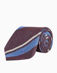 Wedding Guests: Burgundy Blue & Cream Stripe Silk Wool Tie