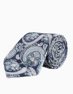 Blue & White Large Paisley Jacquard Silk Tie