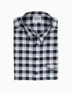 Aertex Taunton Navy Shadow Check Short Sleeve Polo Shirt