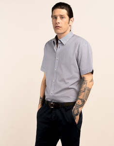 Business Casual: Waihi Floral Hex Micro-design Print Short Sleeve Shirt