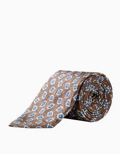 Business Casual: Brown & Blue Diamond Floral Italian Silk Tie