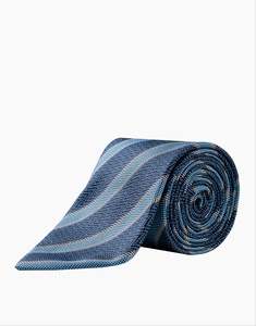 Blue Herringbone Stripe Italian Silk Tie