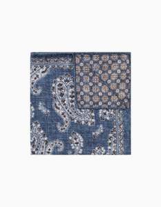 Business Casual: Blue & Brown Paisley Reversible Italian Pocket Square
