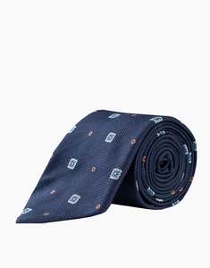 Business Casual: Navy, Blue & Orange Geo Italian Silk Tie