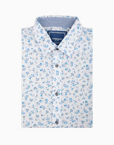 Mens Floral Shirts: Raglan Blue Floral Short Sleeve Shirt