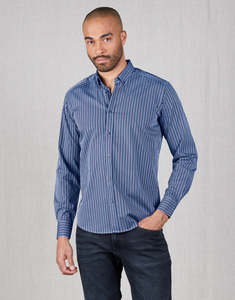 Ohope Navy & Brown Stripe Shirt