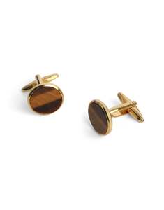 Gifts Under 75: Round Gold with Tiger Eye Cufflink