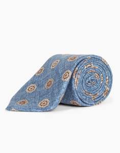 Blue & Brown Floral Medallion Italian Silk Tie