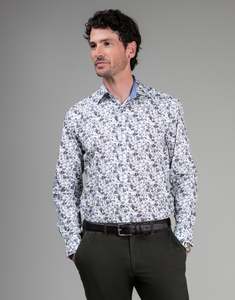 Barbican White Garden Floral Print Shirt