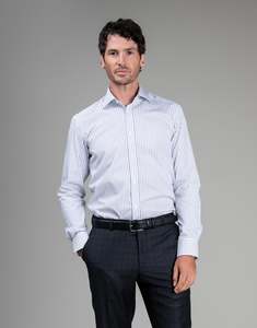 Business Casual: London White & Navy Stripe Shirt