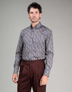 Business Casual: Ohope Indigo & Rust Floral Print Shirt