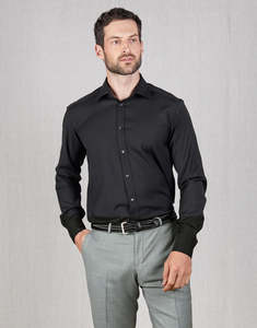 Tall Mens Clothing: London Black Merino Wool Shirt