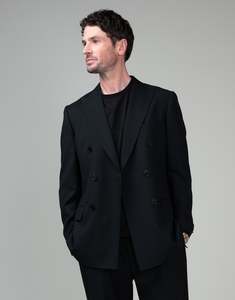 Essentials: Doppio Jet Black Double Breasted Suit Jacket