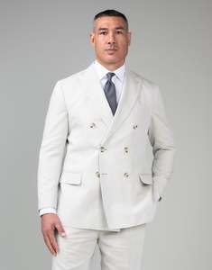 Business Casual: Doppio Beige Linen-Cotton Double Breasted Jacket