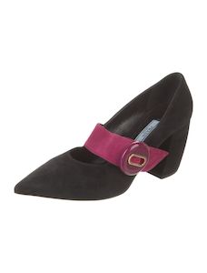 PRADA 'Mary Jane' Suede Button Detail Block Heel Pumps