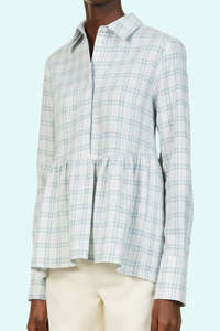 Tops: VVB Victoria Beckham "Checked" Flounce Hem Shirt