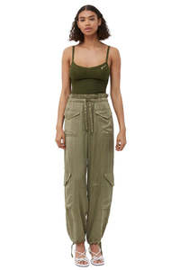 GANNI "Tapered Washed" Satin Cargo Trouser