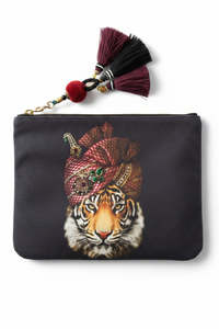 CAMILLA "Black Tiger" Canvas Clutch