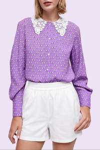 Tops: MAJE "Bow Print Guipure Collar" Shirt