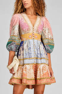Zimmermann: ZIMMERMANN "Anneke Lantern" Spliced Mini Dress